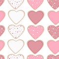 Seamless pattern Heart shaped cookies Valentines day vector illustration